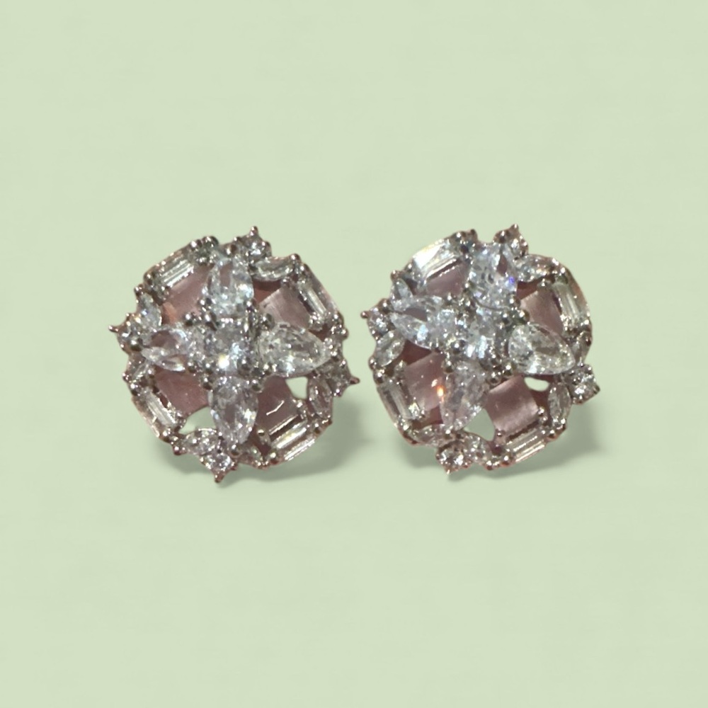 Elegant Pink and Silver Stud Earrings